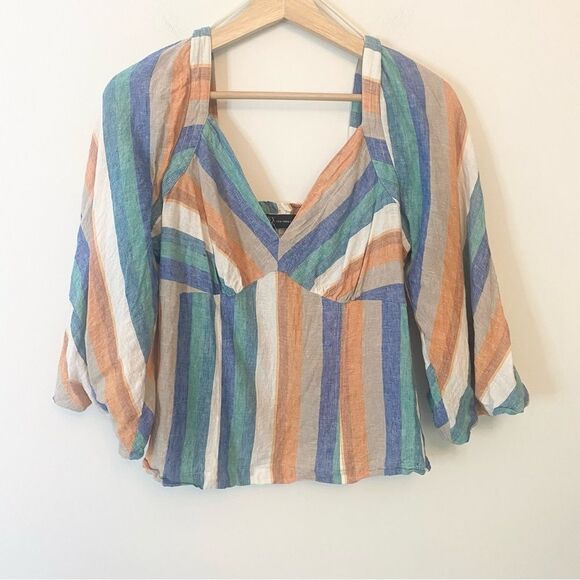 NY & Company Linen blend striped summer top size medium - Picture 3 of 9